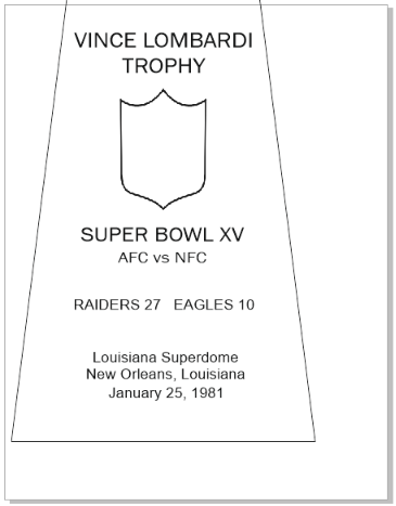 SUPER_BOWL_15_RAIDERS_MY_ENGRAVING-1-2 Vince Lombardi Trophy, Super Bowl 15, XV Oakland Raiders