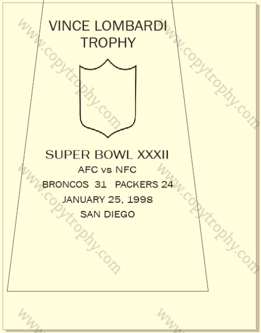 Vince Lombardi Trophy Replica, Super Bowl 32, XXXII Denver Broncos